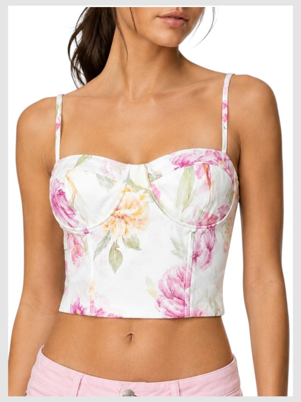Antonio Melani Corset Crop Top Pink White Floral Underwire Size 2 S